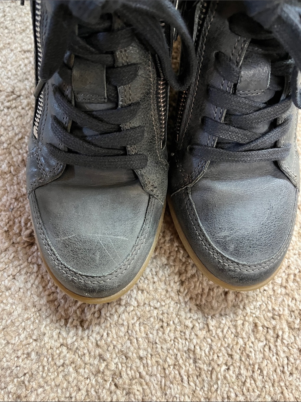 Wedge gray/Black High-Top Lace-Up Sneakers with Side Zippers. Size 37 - Picture 5 of 7